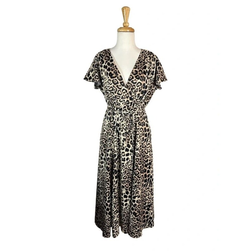 Tahari Leopard Print Wrap Front Fit Flare V-neck Dress